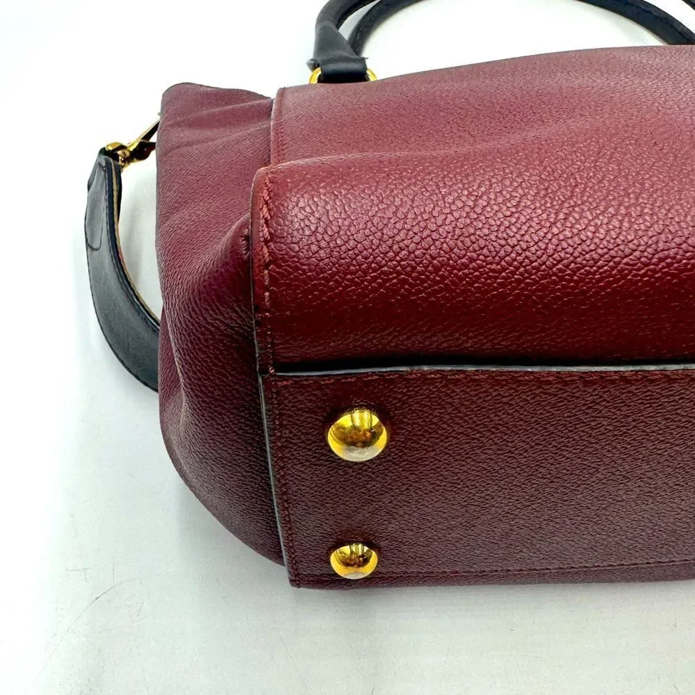 Burberry Medium Pebble Grained Burgundy Leather 2way Buckle Satchel Auth